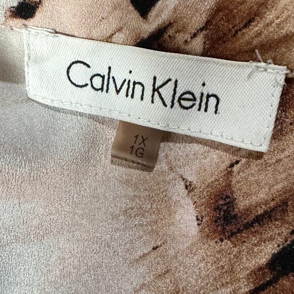 Calvin Klein SZ 1X-Large Top Floral Long Roll-Tab Sleeve Pocket V-Neck Button-Up - Picture 10 of 12